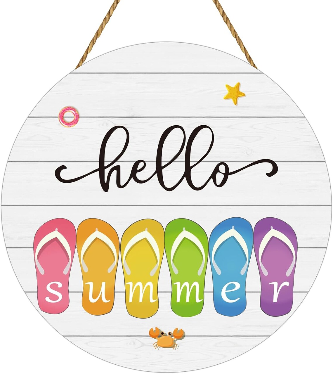 Summer Decor Summer Door Decor Flip Flop Hanging Plaque Wooden Hello Summer Sign Front Door Hanger Door Sign
